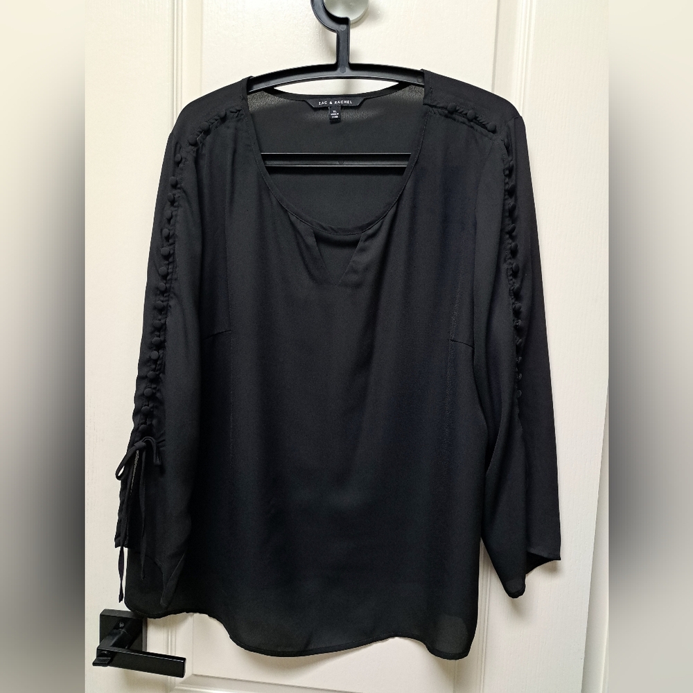 Zac And Rachel Black Blouse with Braided Sleeves And Ties